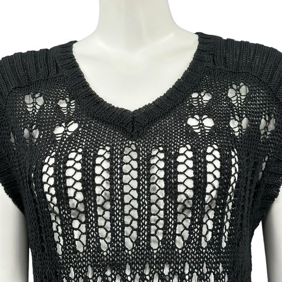 Shae Sweater Womens Small Black Open Knit Top 100% Linen V-Neck Beachy Grunge‎ - Picture 2 of 8